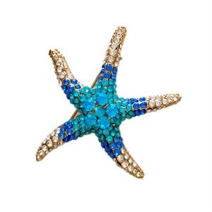 Starfish Blue Rhinestone Pin
